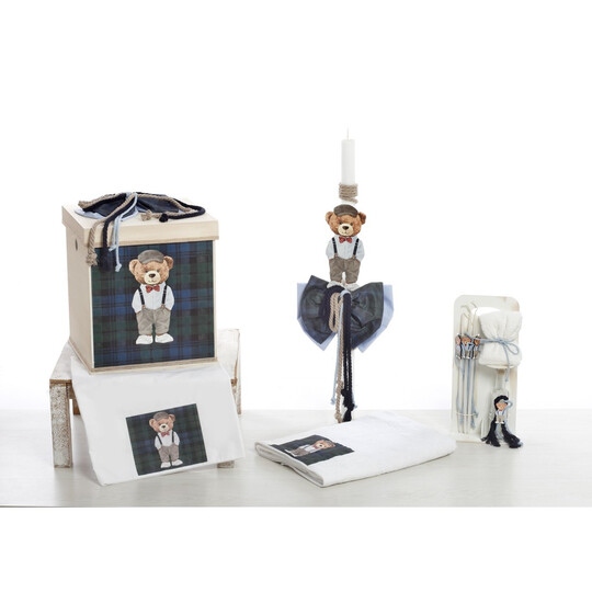 Σετ Βάπτισης Για Αγόρι Κουτί "Royal Plaid Collection" με Αρκουδάκι