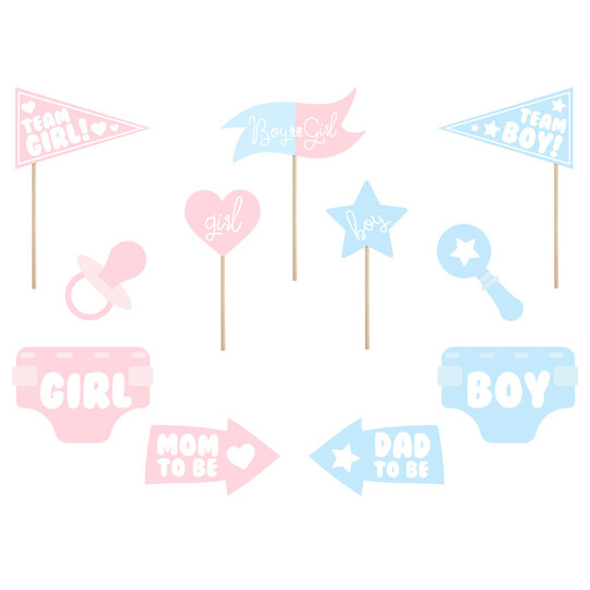 Gender Reveal Party Photo Props Boy or Girl? (σετ 11 τεμαχίων)